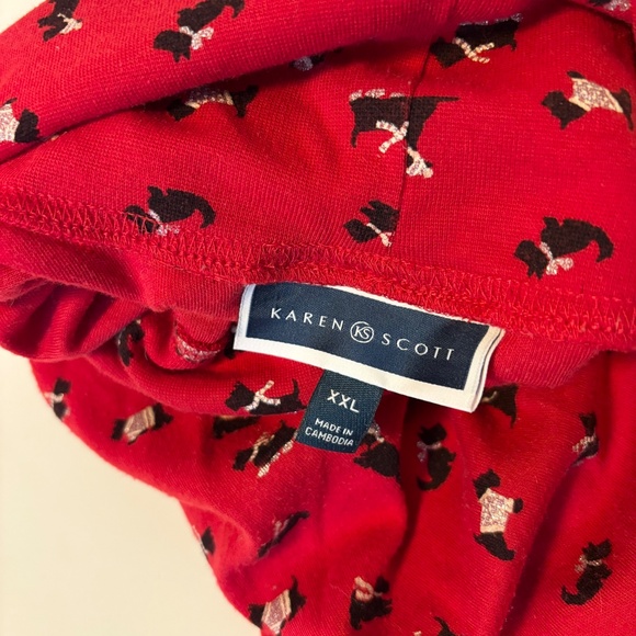 Karen Scott Long Sleeve Mock Neck Shirt Top Red Holiday Scottie Terrier Dogs XXL - Picture 3 of 3